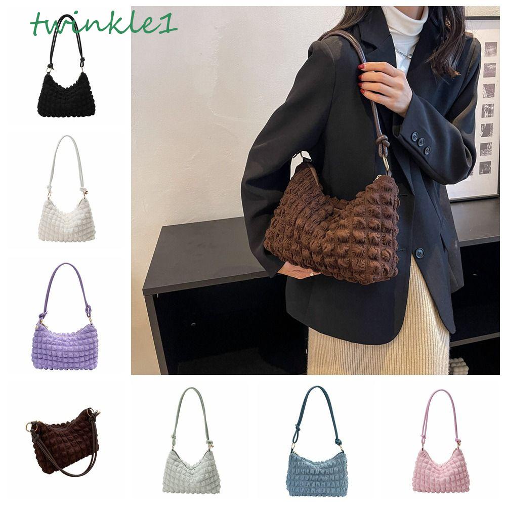 TWINKLE Túi Xách Đeo Vai Sức Chứa Lớn Họa Tiết Kẻ Sọc Dạng Gập Cho Nữ