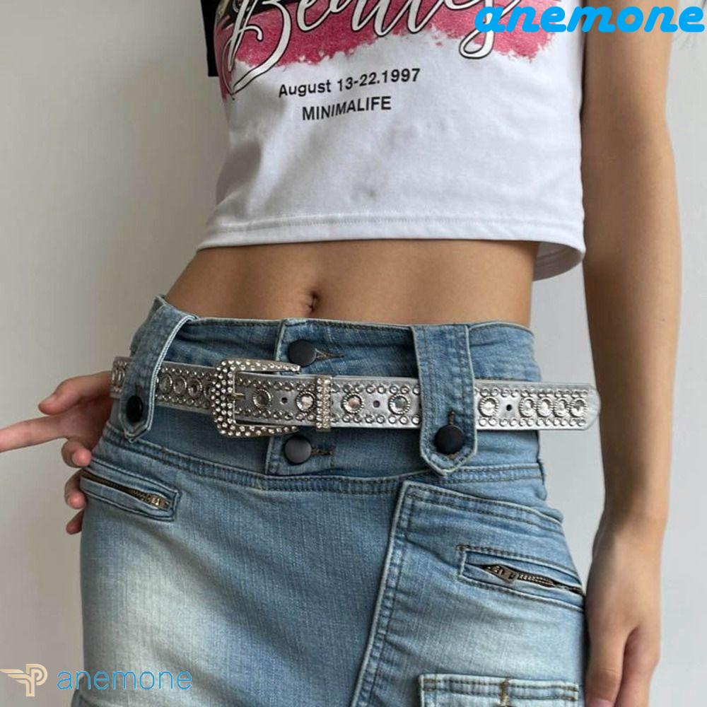 ANEMONE Thắt Lưng Da PU Màu Đen / Bạc Cài Khóa Chốt Cổ Điển Cho Nam