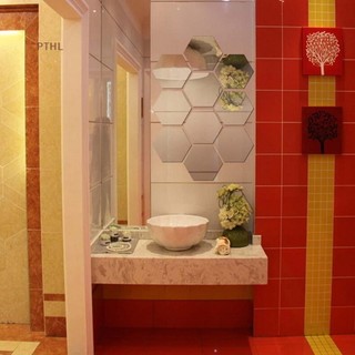 Set 12 miếng dán tường tráng gương hình lục giác 3d nghệ thuật diy