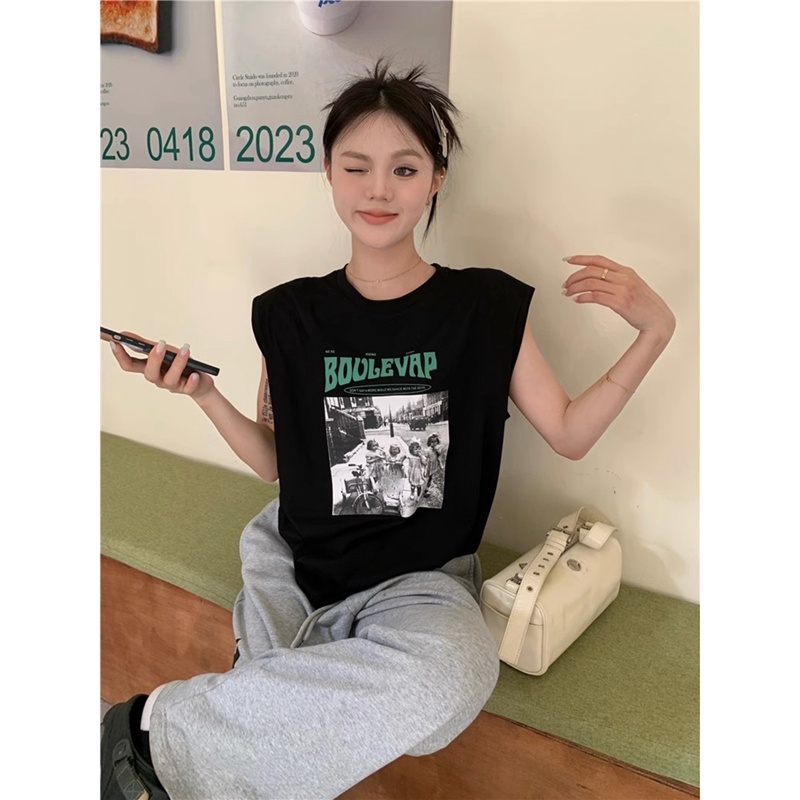 Áo Sát Nách In Chữ Phong Cách Retro Mỹ Cho Nữ