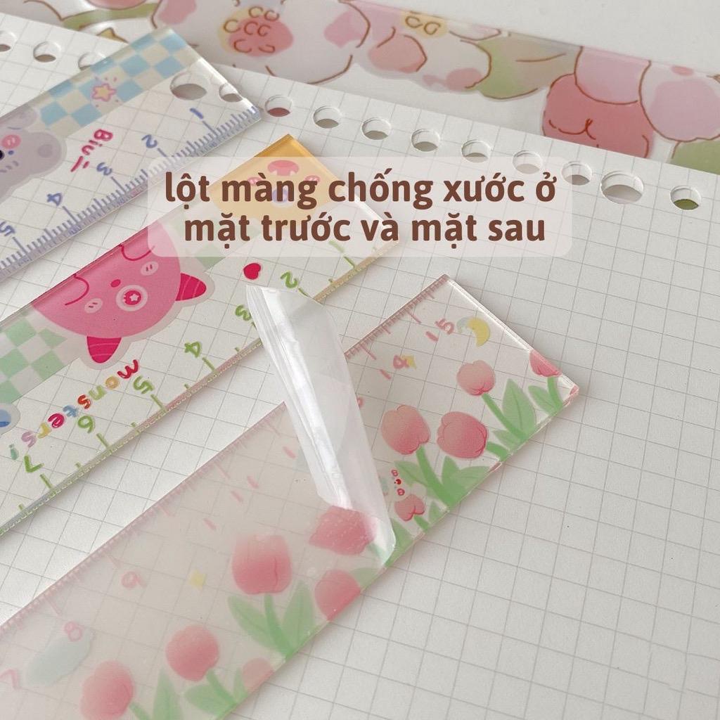Thước kẻ mica trong suốt TK02 KAMI in hình dễ thương 15cm, thước nhựa học sinh sinh viên