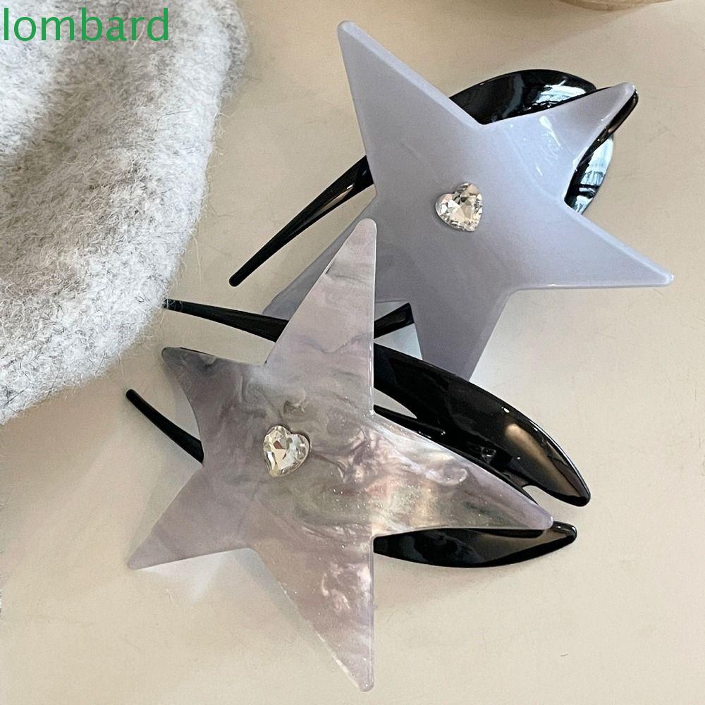 LOMBARD Kẹp Tóc Hình Ngôi Sao / Trái Tim Năm Cánh Đính Đá Dễ Thương Phong Cách Hàn Quốc Y2K