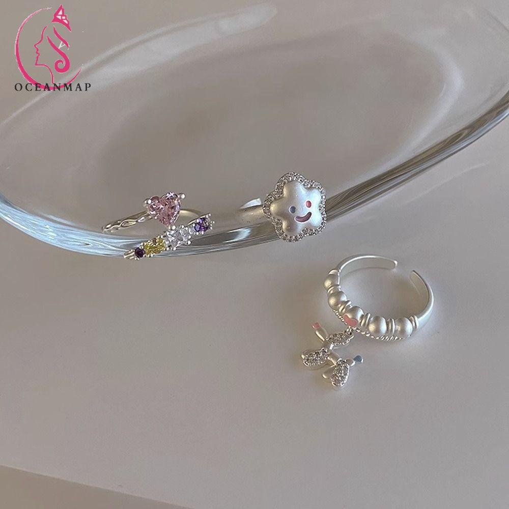 OCEANMAP Nhẫn Hở Hình Ngôi Sao Mặt Cười Phong Cách Harajuku Hàn Quốc Cổ Điển Độc Đáo Thời Trang Cho Nữ