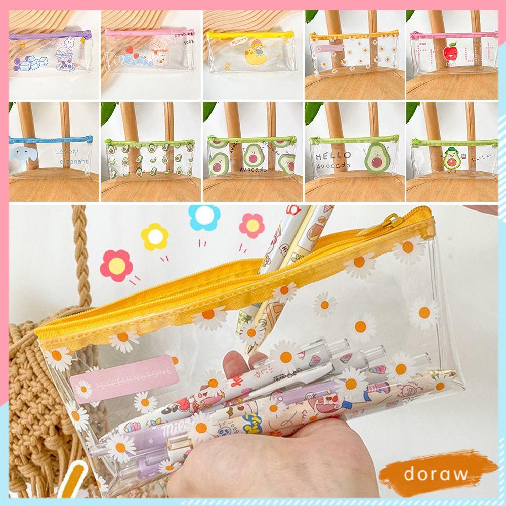 DORAW Túi Đựng Bút Bằng PVC Trong Suốt Chống Nước Sức Chứa Lớn Họa Tiết Hoa / Trái Cây Chất Lượng Cao