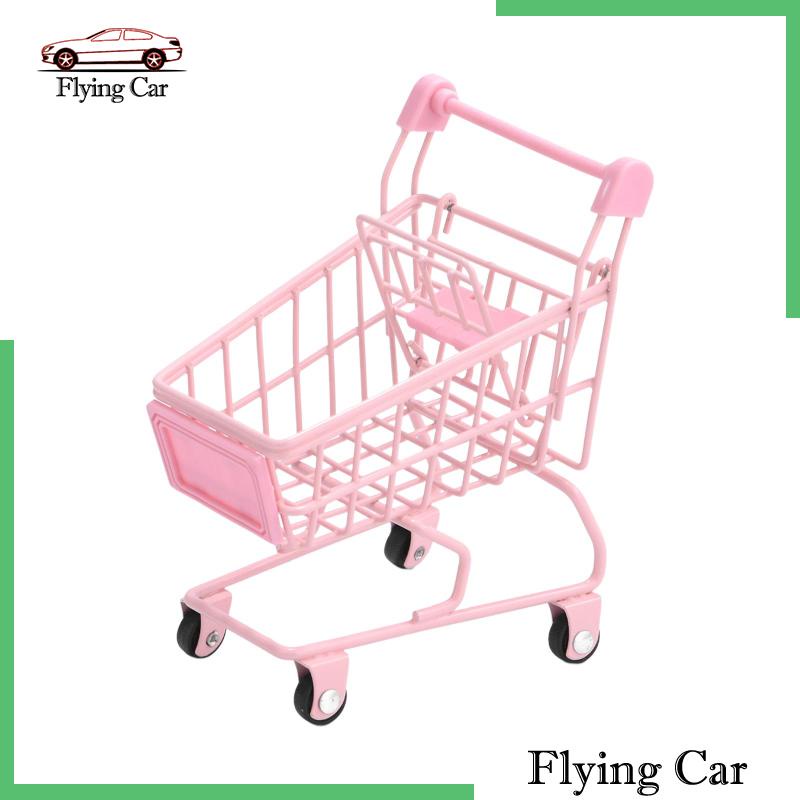 Xe Đẩy Mua Sắm Mini Trang Trí Nội Thất Nhà Búp Bê Kèm Giá Đỡ Đồ Trang