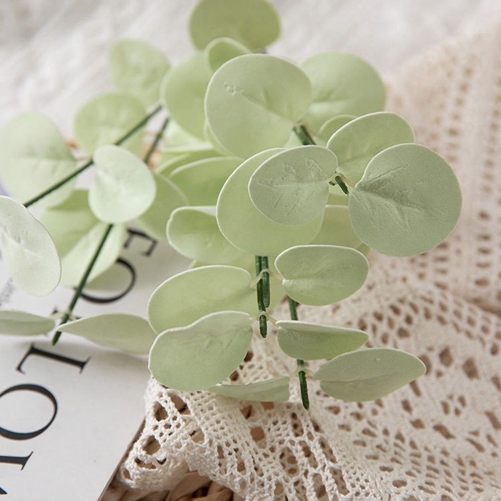 Nhánh Lá Bạch Đàn Nhân Tạo Màu Trắng / Xanh Lá Lâu Trôi Độc Đáo Trang Trí Nhà Cửa / Tiệc Cưới