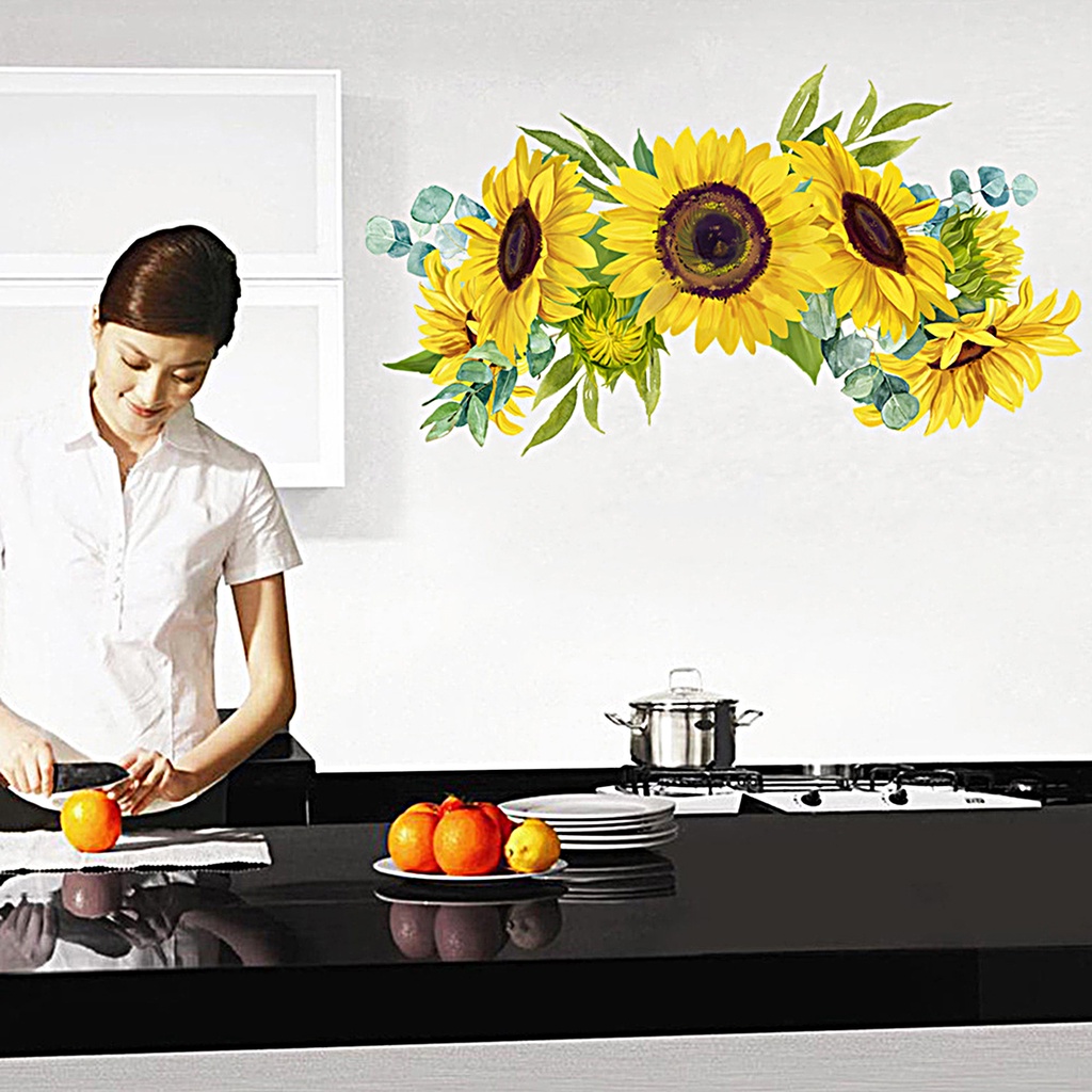 Bộ 2 Miếng Dán Tường Bằng PVC Chống Thấm Nước Hình Hoa Hướng Dương Độc Đáo