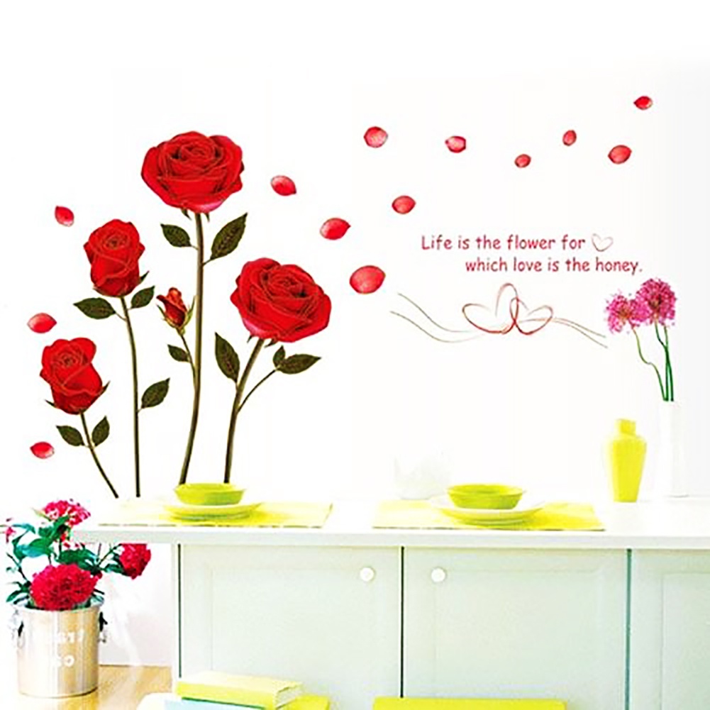 Miếng Dán Tường Trang Trí Hình Hoa Hồng DIY