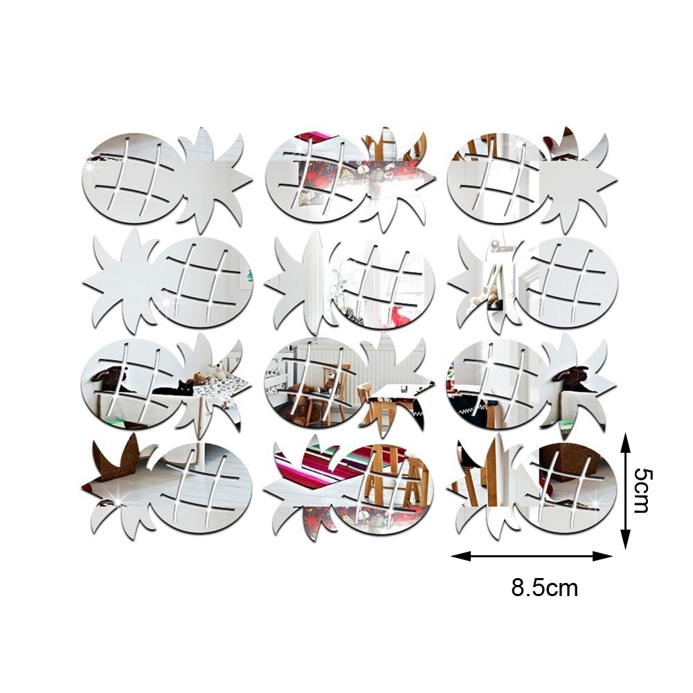 Set 12 Miếng Dán Tường Trang Trí Tráng Gương Acrylic Hình Quả Dứa Dễ Thương Dành Cho Phòng Trẻ Em