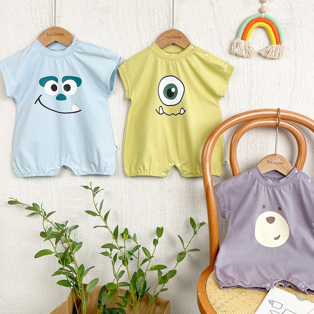 Áo liền quần Cotton NgắN Tay, HọA TiếT HoạT HìNh Cho Bé GáI (0-24