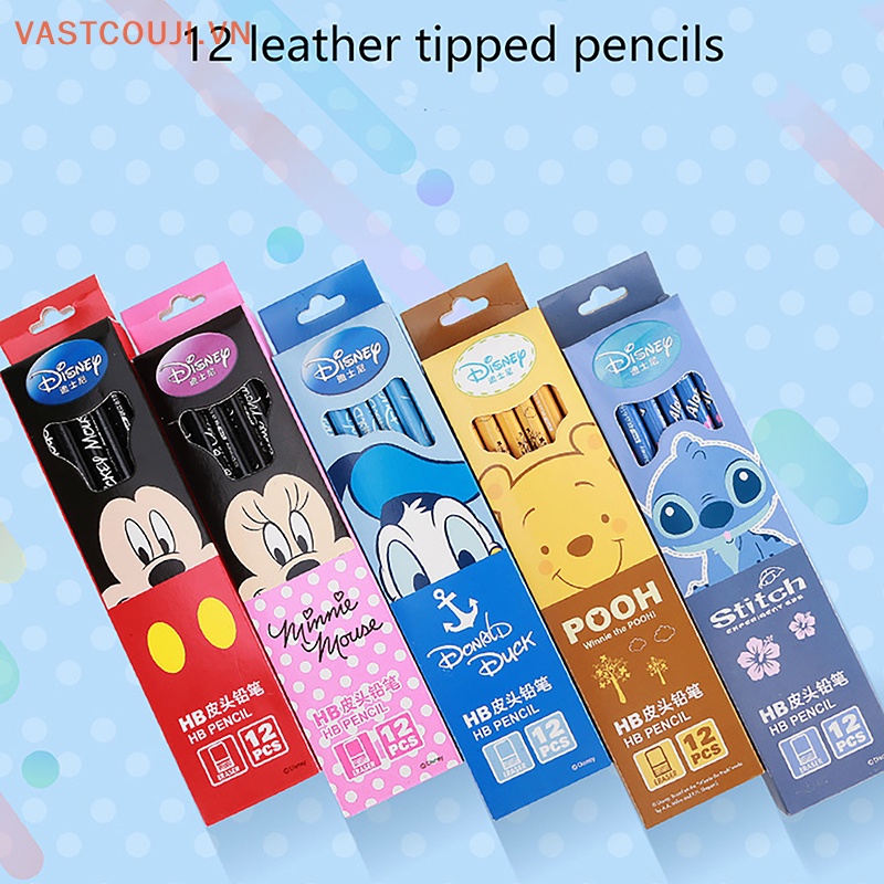 DISNEY Set 12 Bút Chì Tròn Shi Dizai Hb Họa Tiết Chuột Mickey Minnie Dễ Thương Dùng Làm Quà Tặng Cho Bé