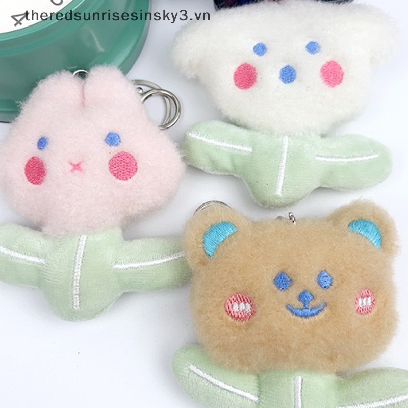 Móc Khóa Hình Gấu / Thỏ Hồng 3D Phủ Lông Sáng Tạo Dễ Thương