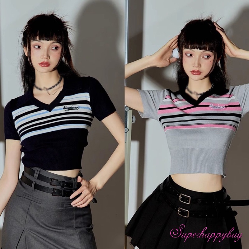 Áo Thun Nữ Tay Ngắn Họa Tiết Sọc Ngang Thời Trang