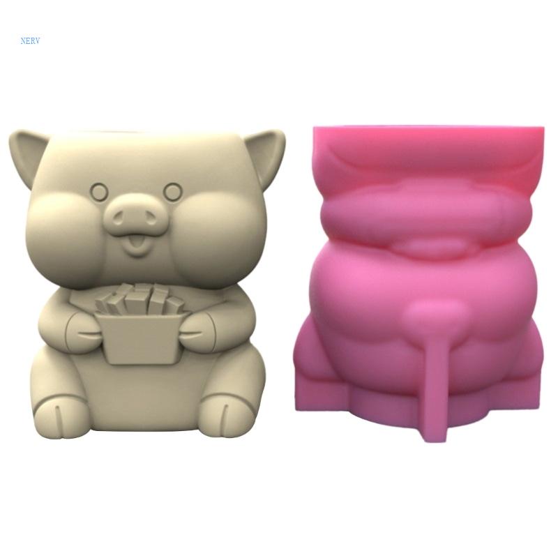 Khuôn Silicon Làm Chậu Hoa Hình Chú Heo Nhỏ Dễ Thương DIY