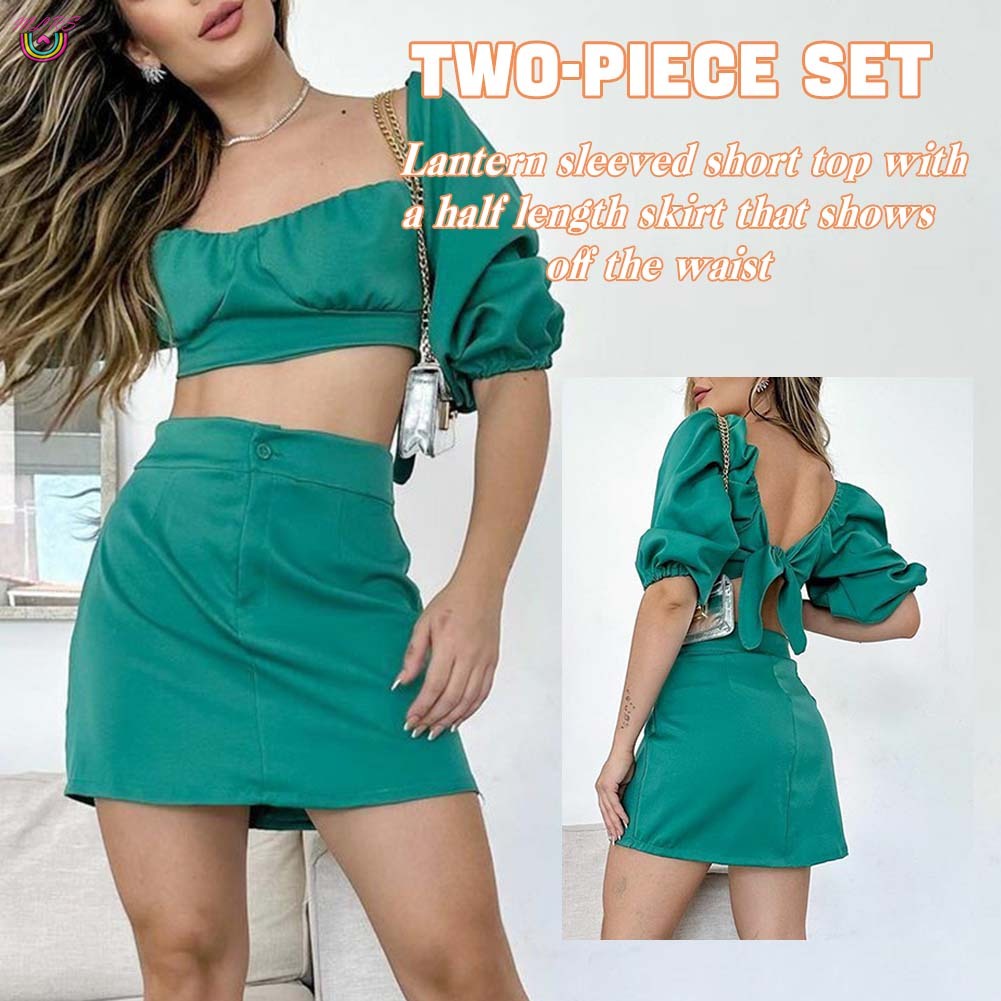 Set Áo Tay Phồng Ngắn Phối Chân Váy Ngắn Thời Trang Xinh Xắn Cho Nữ