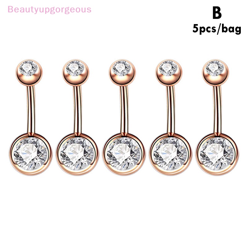 Set 5 Khuyên Rốn Bằng Thép Không Gỉ Đính Kim Cương Giả