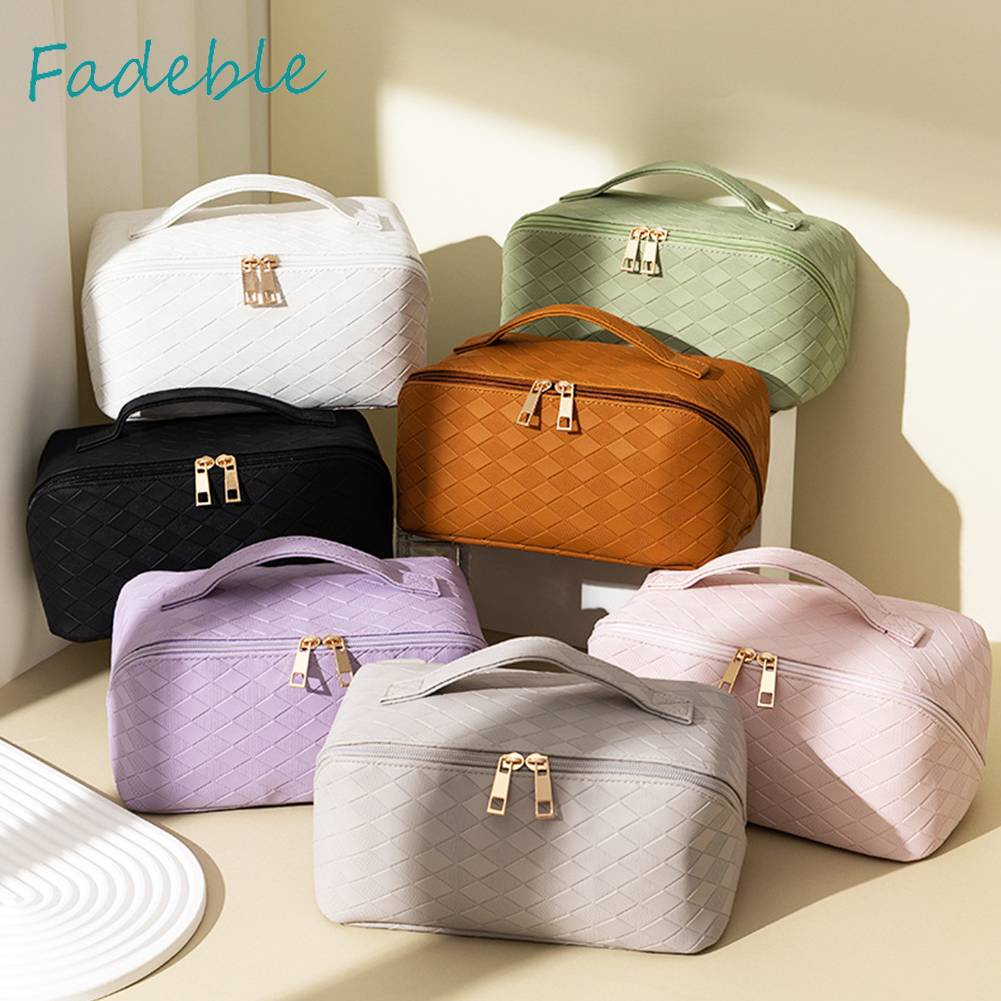 Túi Đựng Mỹ Phẩm Bằng PU Sức Chứa Lớn Họa Tiết Sọc Caro Tiện Dụng Cho Nữ