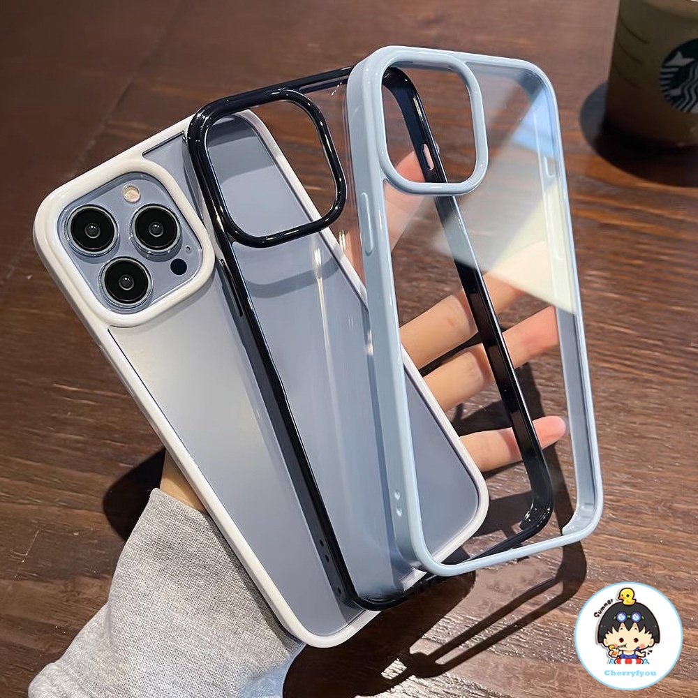 Ốp Điện Thoại TPU Mềm Trong Suốt Viền Màu Đơn Giản Chống Trầy Xước Cho IPhone 11 12 13 14 Pro Max