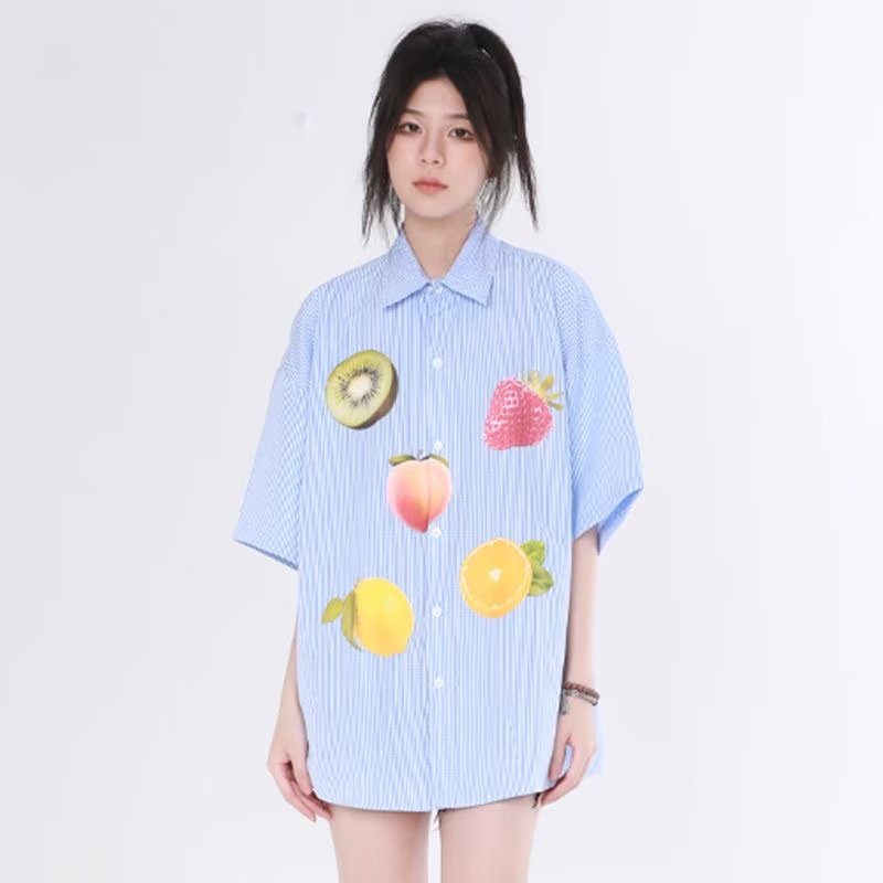 Áo Sơ Mi Dáng Rộng In Họa Tiết Trái Cây Thời Trang Mùa Hè Cho Nam Và Nữ