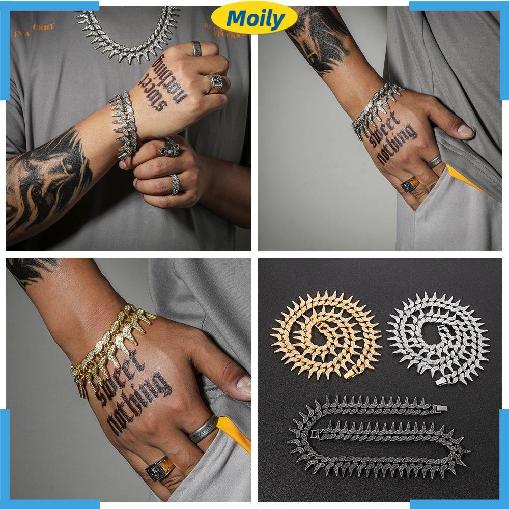 MOILYVN Toàn Bộ Vòng Tay Đính Đá Lấp Lánh Phong Cách Hip Hop Đường Kính 15mm