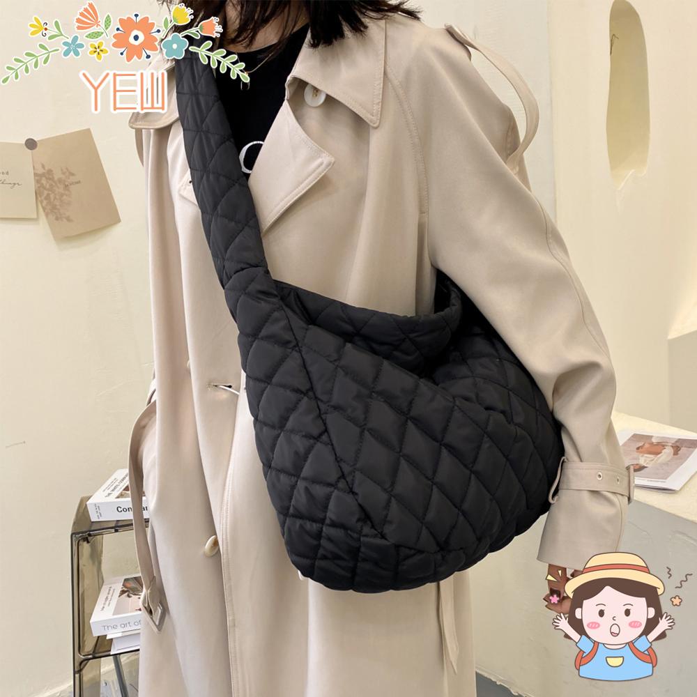 YEW Túi Xách Cotton Cỡ Lớn Họa Tiết Sọc Caro Thời Trang Mùa Đông