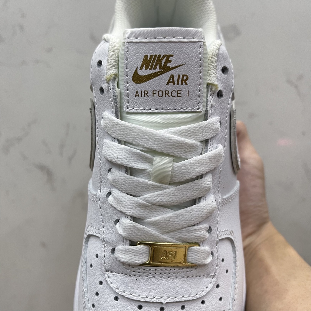 Giày AF1 07 Essential in White and Metallic Gold, AF1 Trắng Móc Vàng - Than.Shoes