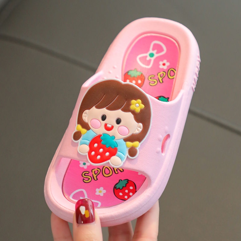 Dép Đi Biển Chống Trượt Họa Tiết Dâu Tây Hoạt Hình Cho Bé Gái