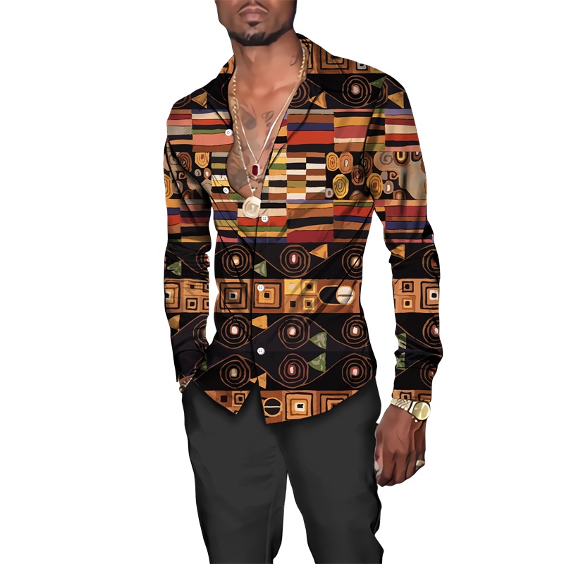 Mới Áo Sơ Mi Tay Dài Cổ Bẻ In Họa Tiết Phong Cách Hip Hop Thời Trang Đường Phố Cho Nam