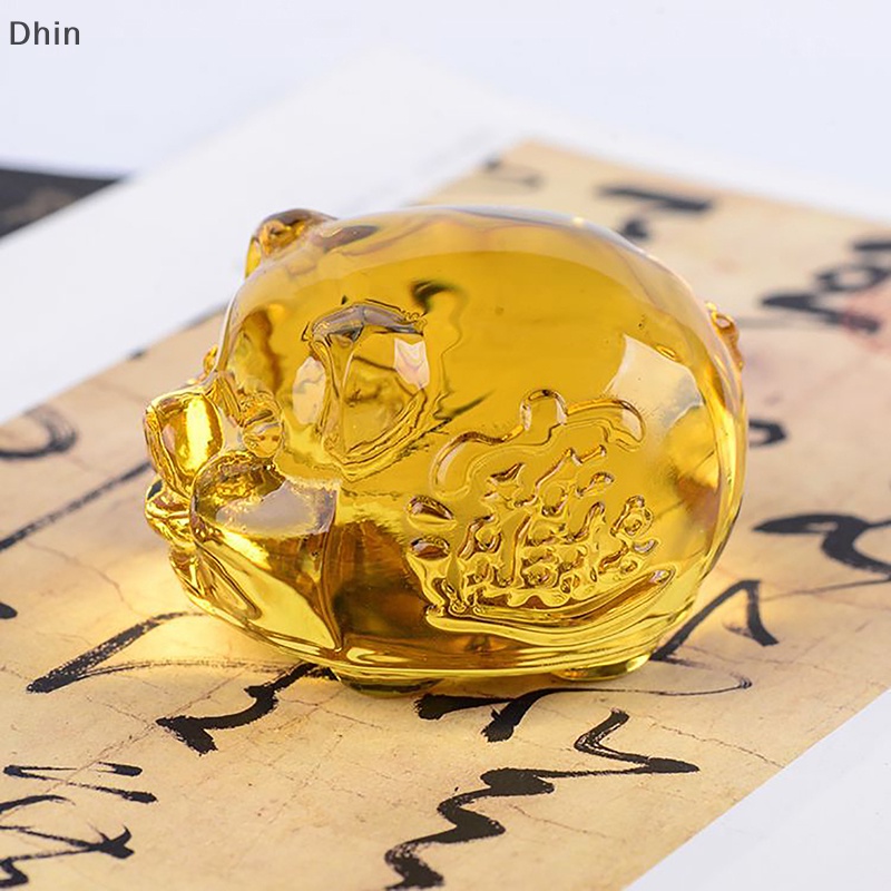 [Dhin] Mô Hình Chú Heo Bằng Thủy Tinh Pha Lê Màu Vàng Thu Nhỏ Trang Trí Nhà Búp Bê Fengshui Dễ Thương Làm Quà Tặng