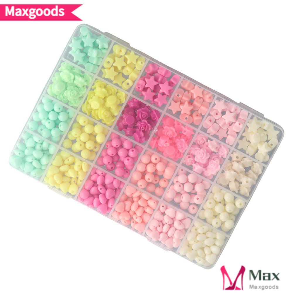 MAXG Bộ 732 Hạt Xỏ Lỗ Hình Trái Tim Nhiều Màu Sắc Bằng Acrylic Dễ Thương Dùng Để Làm Trang Sức