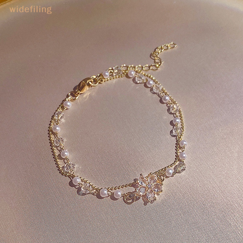 Vòng Tay Hai Lớp Đính Hoa Và Ngọc Trai Thanh Lịch Thời Trang Cho Nữ