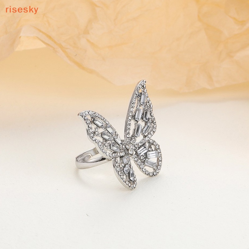 Nhẫn Cưới Màu Bạc Đính Đá Zircon Hình Bướm Lấp Lánh Sang Trọng Cho Nữ