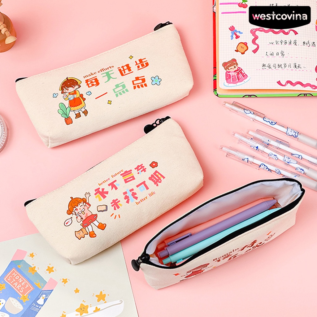 [WSTN]✎Túi Đựng Bút Có Khóa Kéo Họa Tiết Hoạt Hình Dễ Thương