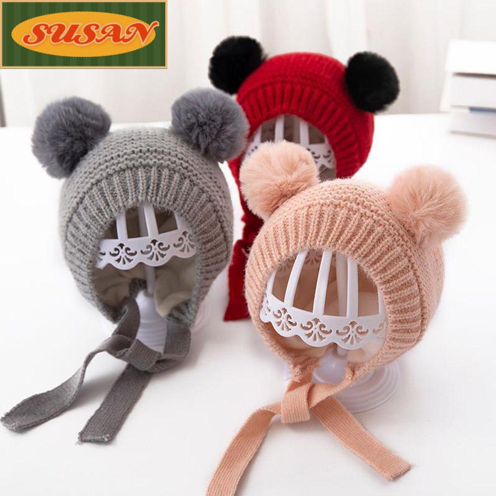 SUSANS Mũ Len Trùm Tai Đính Quả Bông Dễ Thương Cho Bé