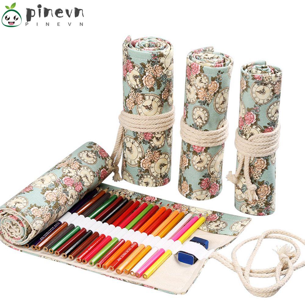 PINEVN Túi Đựng Bút Chì Bằng Vải 12 / 24 / 36 / 48 / 72 Lỗ Tiện Dụng