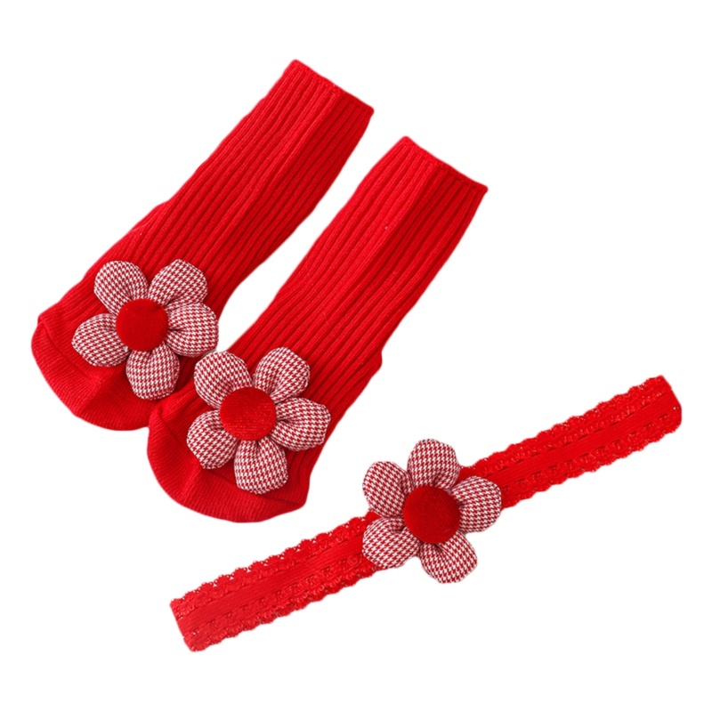 Bộ Băng Đô Và Vớ Phối Ren Màu Đỏ May Mắn Dành Cho Bé Gái