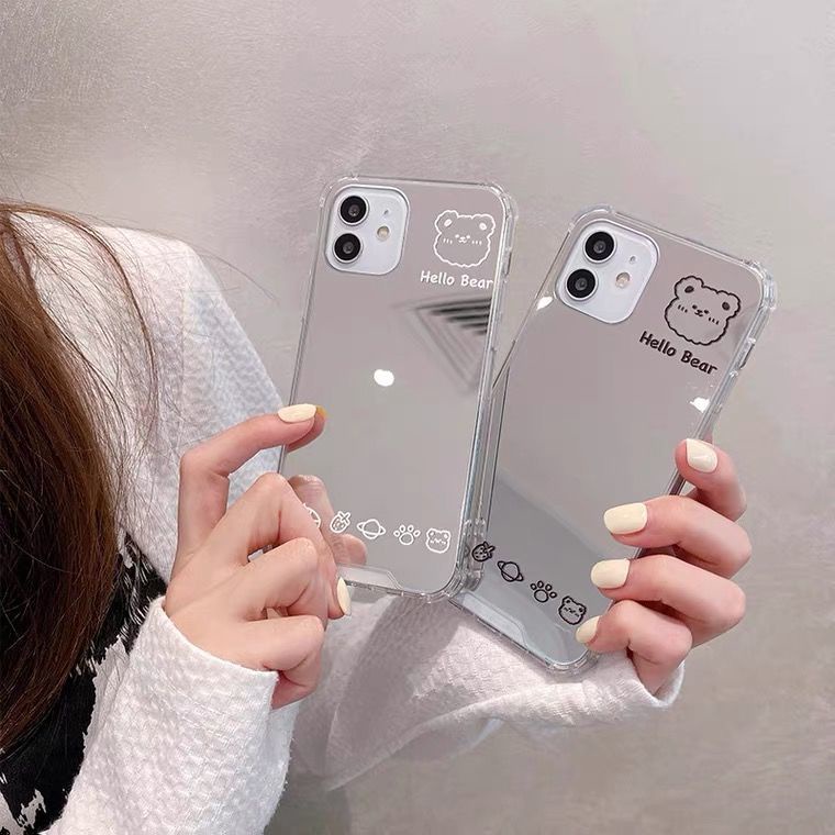 Ốp Điện Thoại Mặt Gương Hình Gấu Đáng Yêu