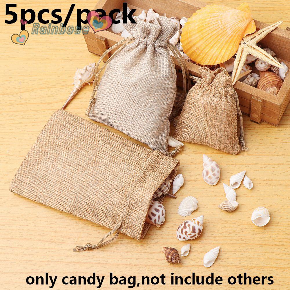 RAINBOW Set 5 Túi Đựng Kẹo Bằng Sợi Đay Cotton Sắp Xếp Gọn Gàng Trang Trí Nhà