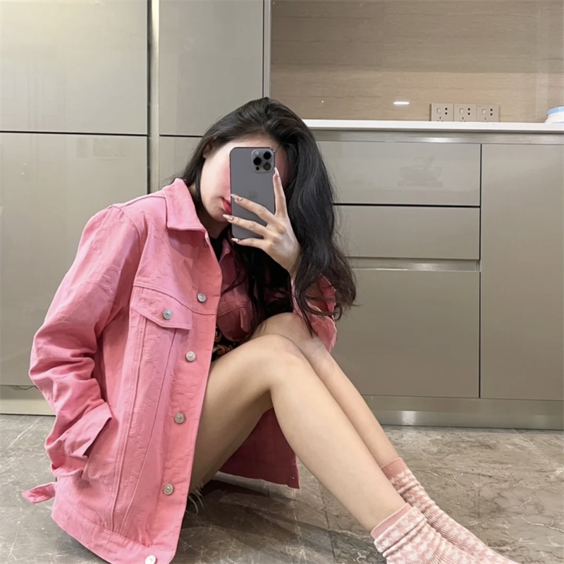 Áo Khoác Denim In Hoa Hồng Thời Trang Cho Cặp Đôi