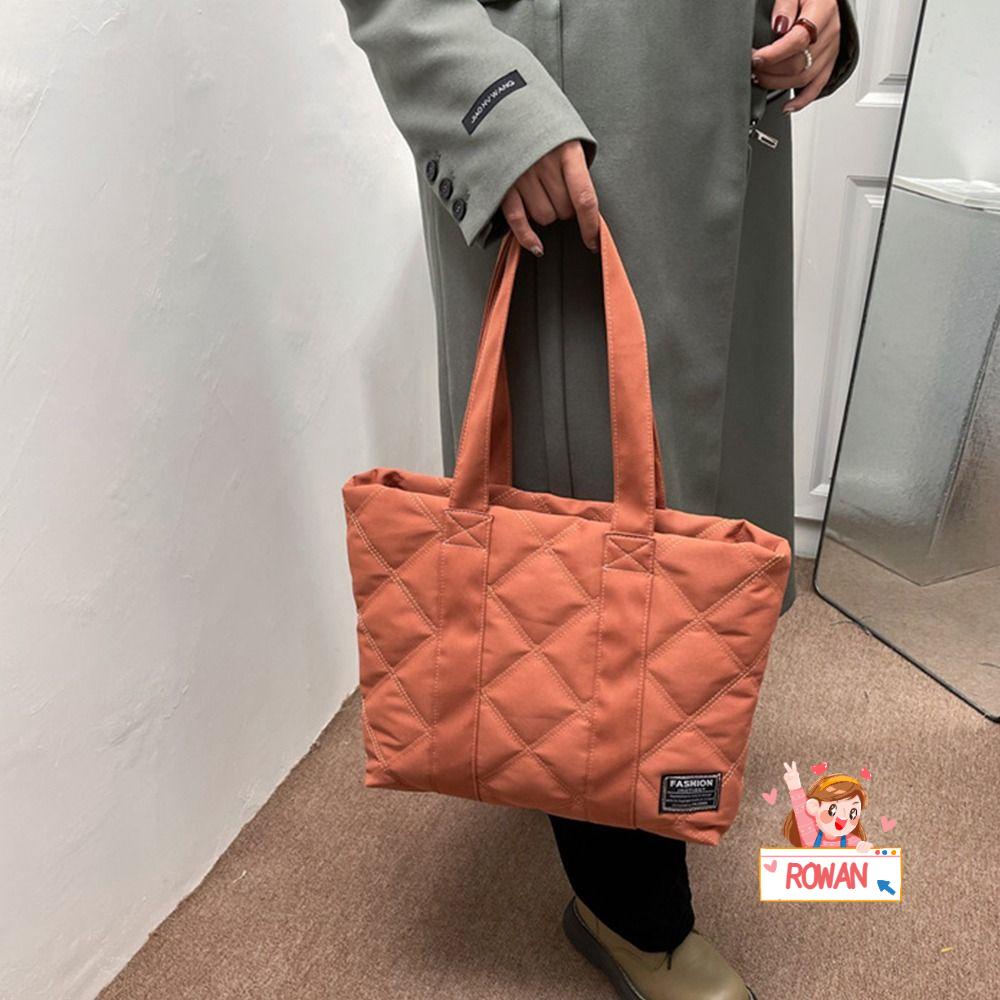 ROWANS Túi Tote Cotton Nylon Màu Trơn Sức Chứa Lớn Mùa Đông