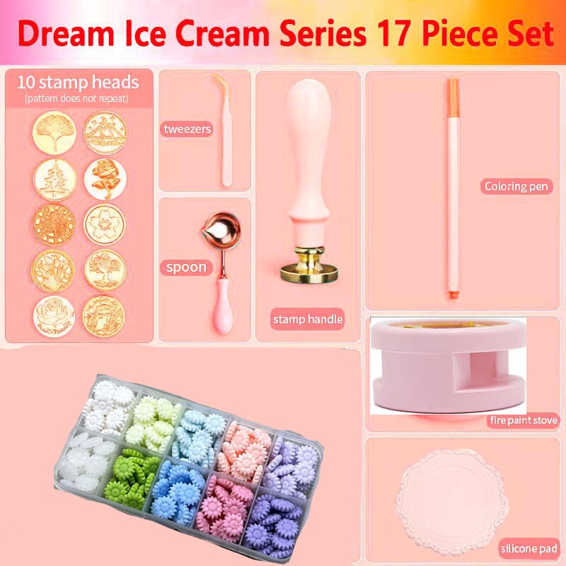 Sáp Seal Kit 17 mảnh phong bì Sáp Seal Craft Kit bao gồm đầu sáp hạt, sáp in pad xử lý lò vv