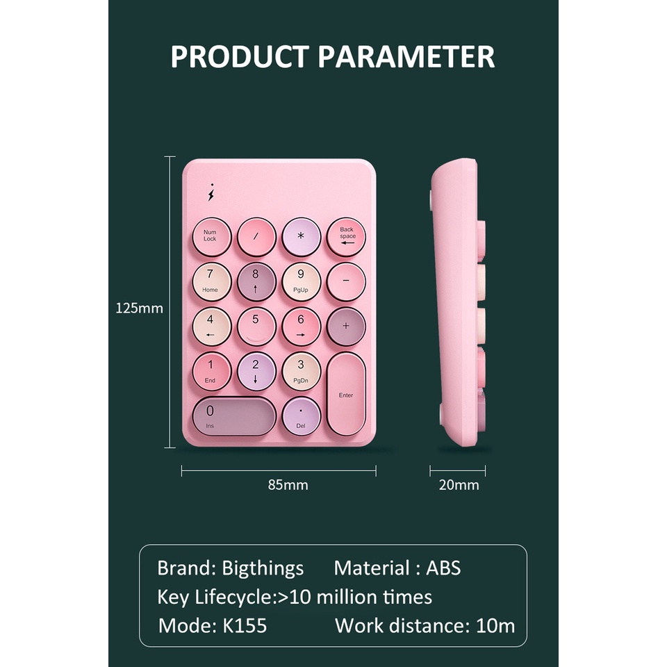 Bàn Phím Số 18 Phím Bluetooth Không Dây Màu Sắc Ngọt Ngào Cho Laptop PC