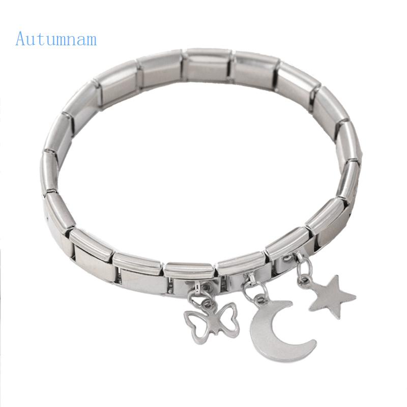 Vòng Đeo Tay Co Giãn Bằng Thép Không Gỉ Mặt Trăng Ngôi Sao Thời Trang Cho Nữ