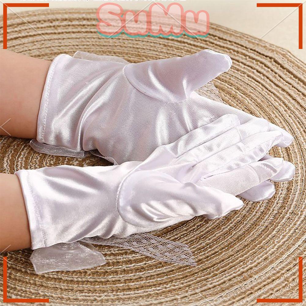 SUMU Găng Tay Dài Vải Satin Đính Kim Sa Lấp Lánh Thời Trang Cho Bé