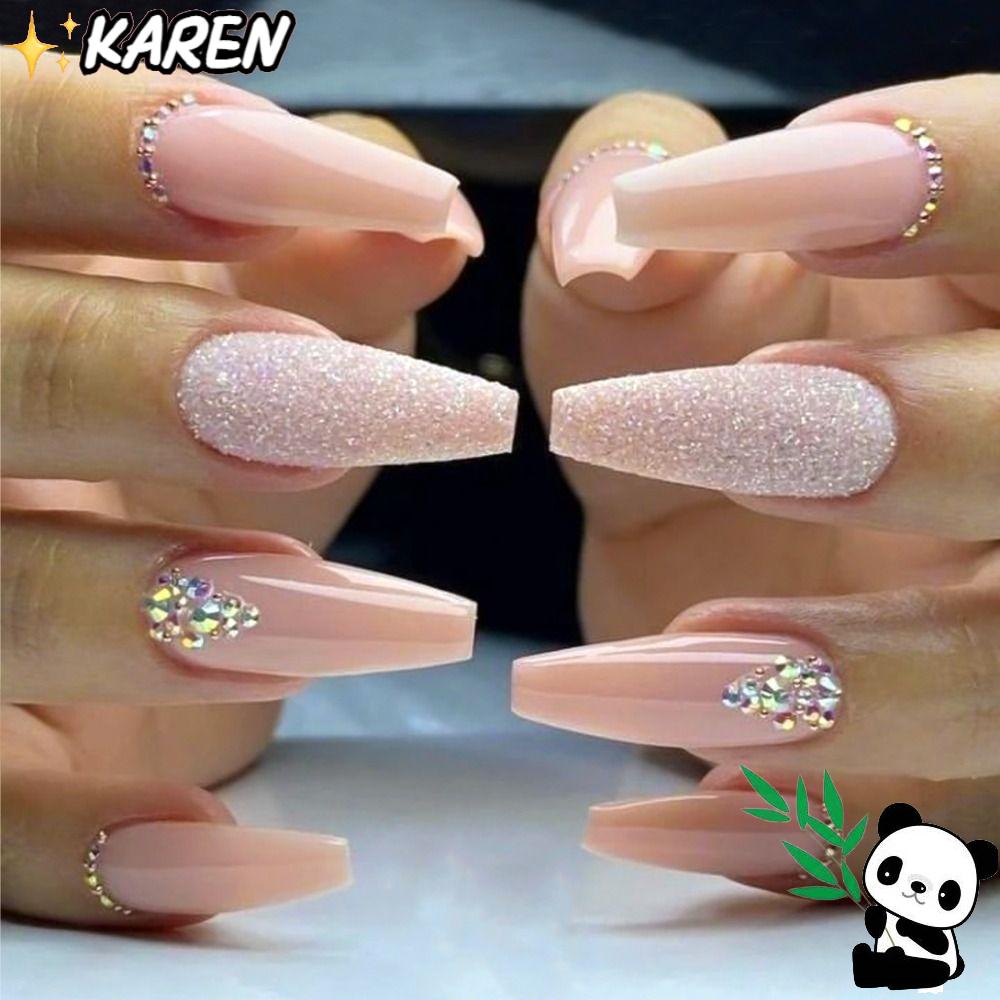 KAREN Bộ Móng Tay Giả Dài Chữ T Che Phủ Toàn Diện Có Thể Tháo Rời Cho Nữ