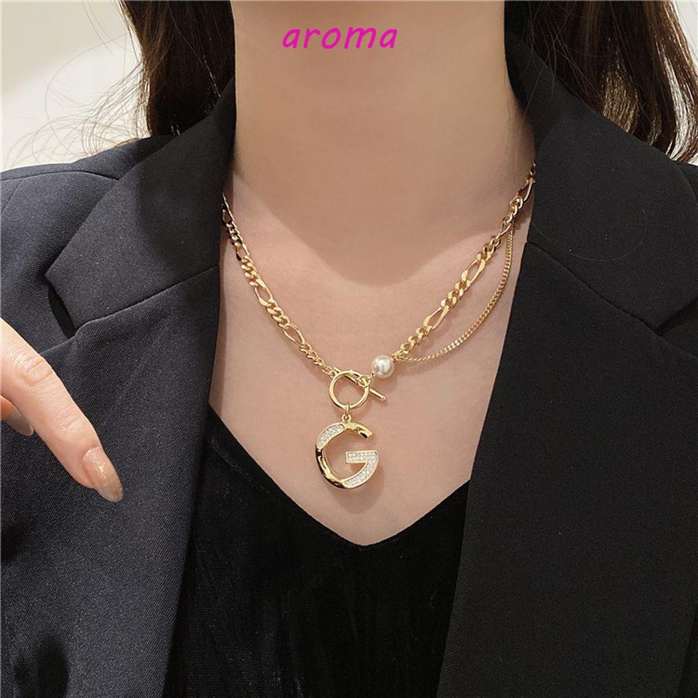AROMA Vòng Cổ Choker Thiết Kế Dạng Chữ G Đính Đá Nhân Tạo Thời Trang Cho Nam Nữ