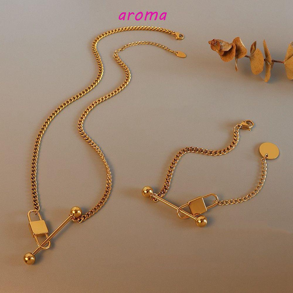 AROMA Vòng Cổ Dây Xích Bằng Thép Titanium Dày Phong Cách Punk Hàn Quốc Cổ Điển