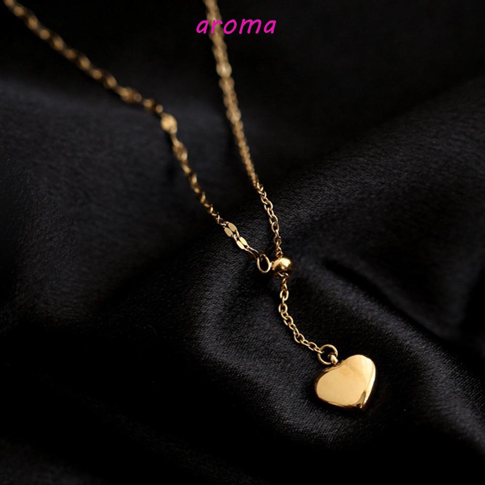 AROMA Vòng Cổ Choker Bằng Thép Titan Hình Trái Tim Đơn Giản Thời Trang Cho Nữ