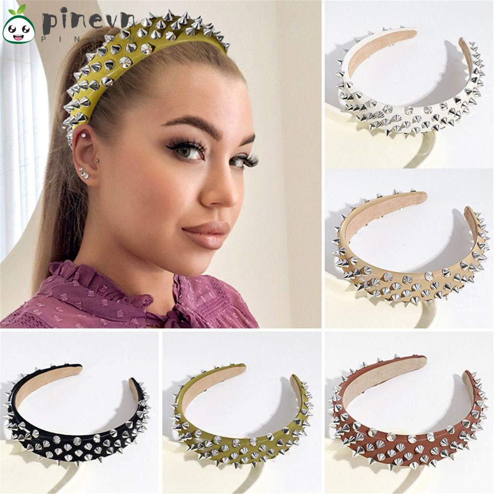 PINEVN Băng Đô Cài Tóc Bằng Da PU Dày Co Giãn Thời Trang