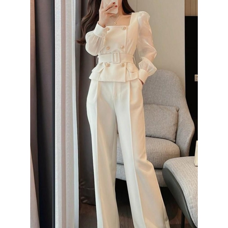 Bộ Áo Khoác Blazer + Quần Dài 2 Món Màu Trắng Thời Trang Dự Tiệc Sang Trọng Cho Bạn Gái